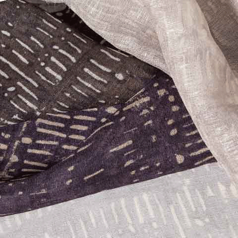 Grey fabrics folded to show their pattern